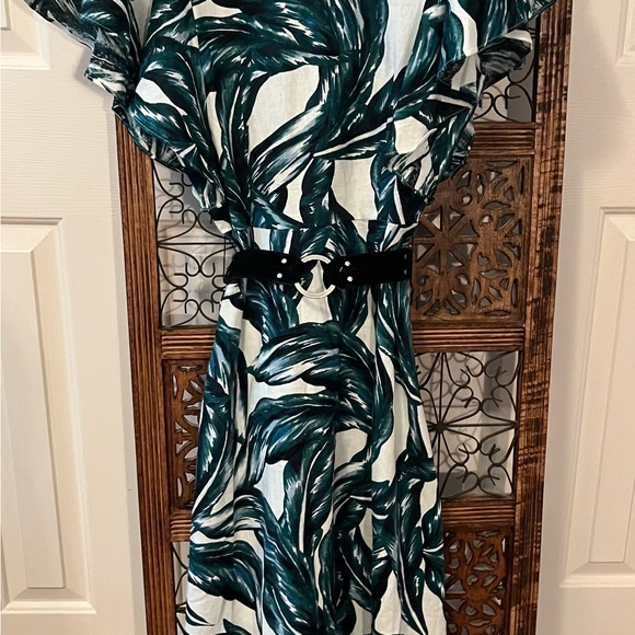 Who What Wear Tropical Palm Print Linen Blend Midi Dress - Picture 6 of 8